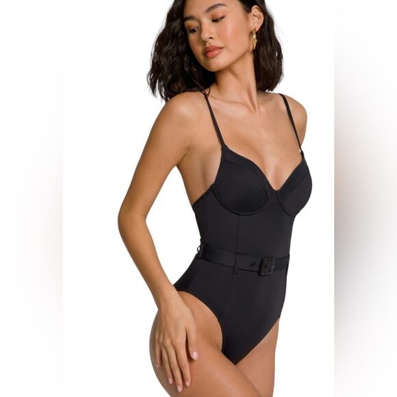 NWT Good American Showoff Black Underwire Belted Onepiece Swimsuit Size 0 (US XS - Picture 1 of 13
